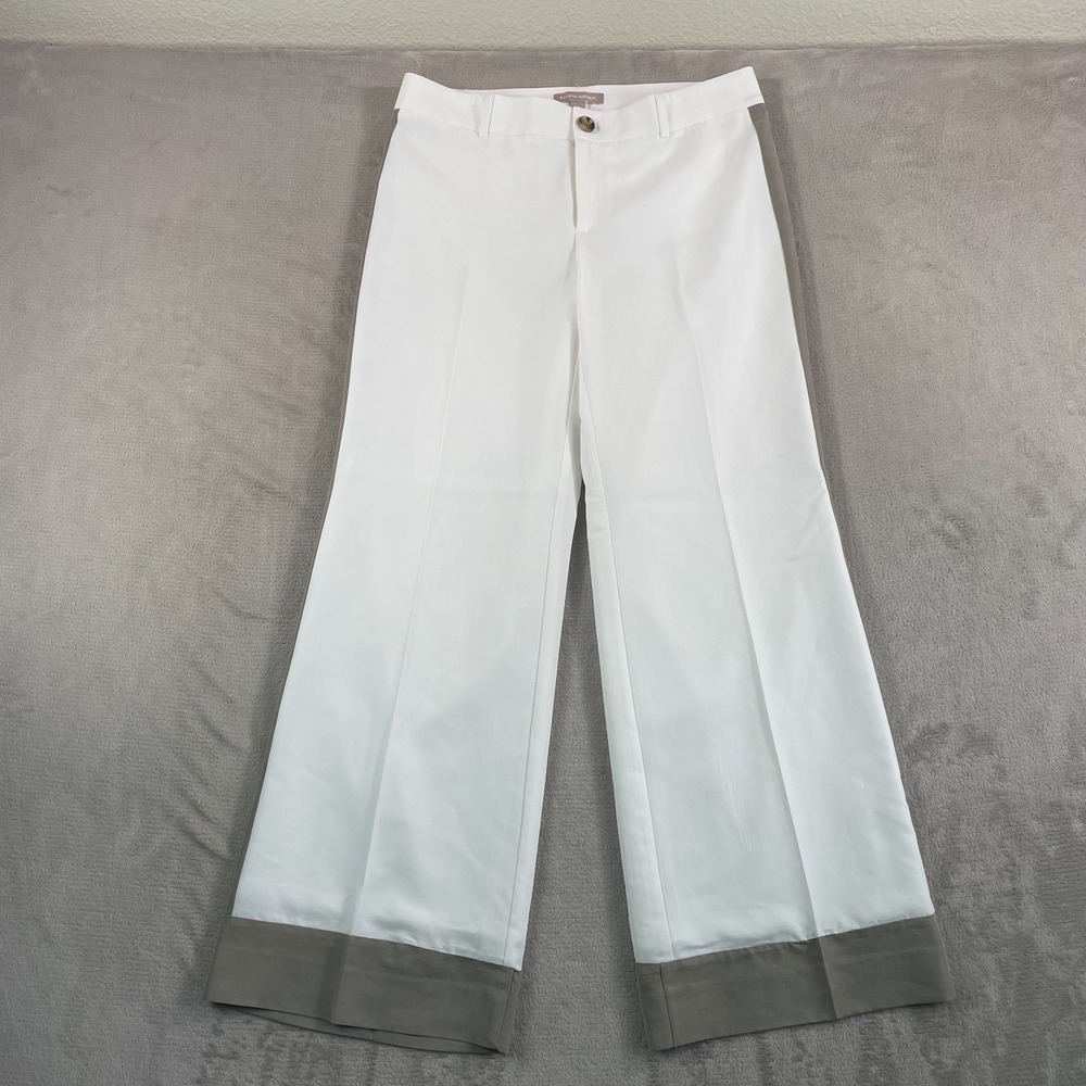 Banana Republic Framed Wide Leg Pants Women 8 White Grey Panels Dressy NWOT $169